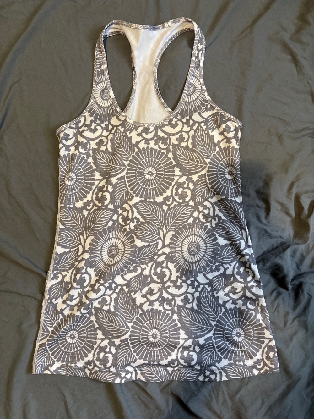 lululemon athletica Gray and White Floral Racerback Tank